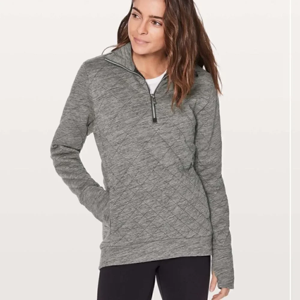 Lululemon Forever Warm Pullover Heathered Core Dark Grey Quilted Size 6